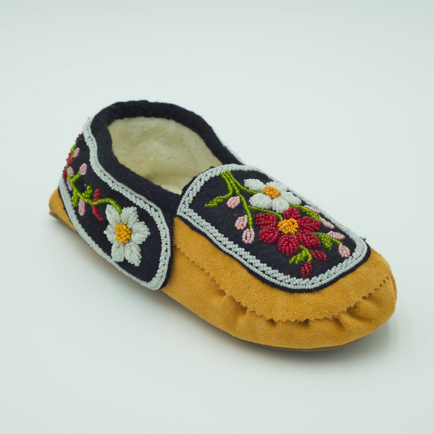 Women's Floral Beaded Suede Moccasin Black