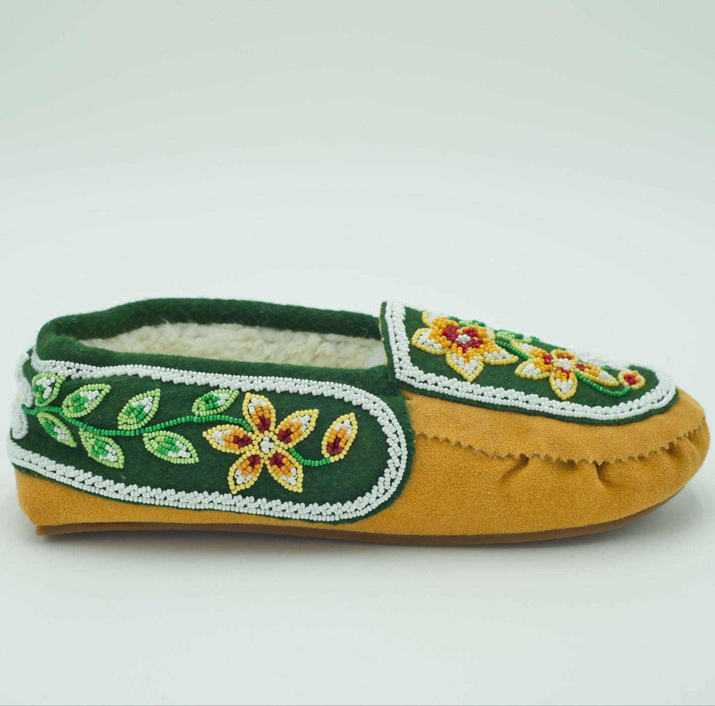 Women's Floral Beaded Suede Moccasin Green