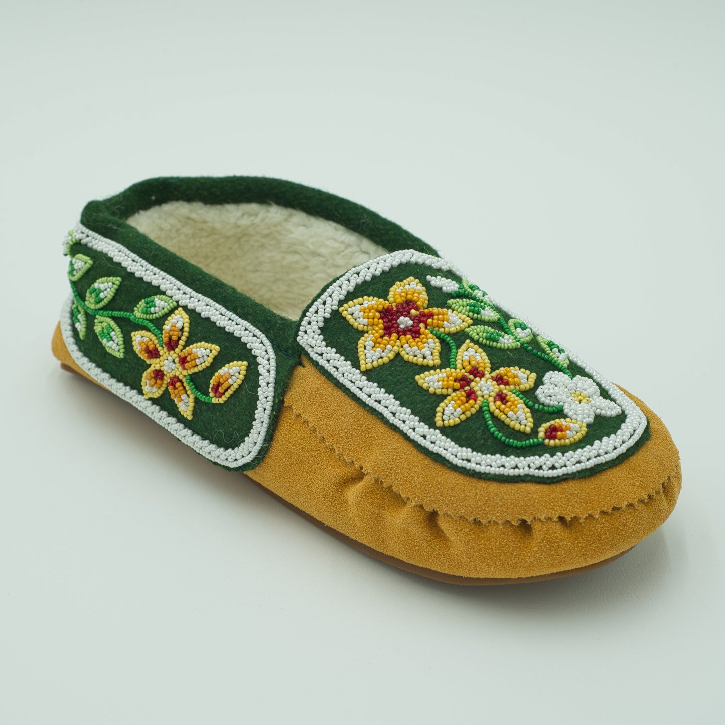 Women's Floral Beaded Suede Moccasin Green