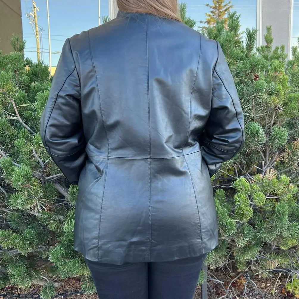 Women's Plus Size Lamb Leather Jacket with Zipper and Dual Pockets