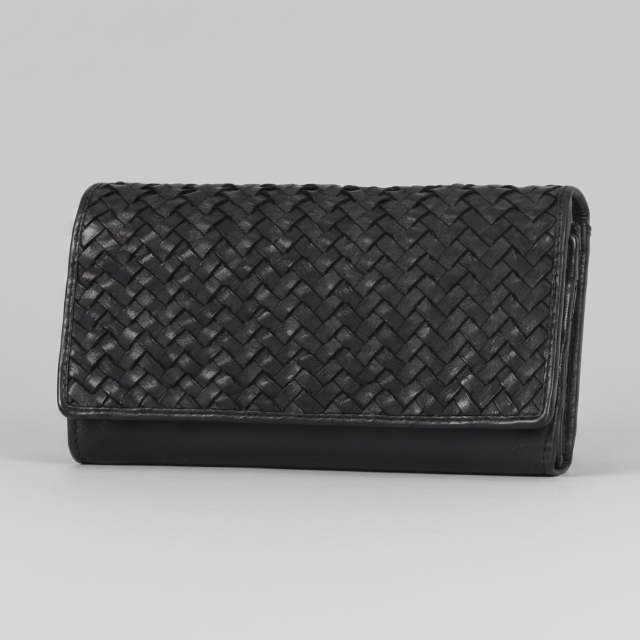 MET Women’s Leather Basket Weave Wallet. Artisan Woven Multi-Card Organizer