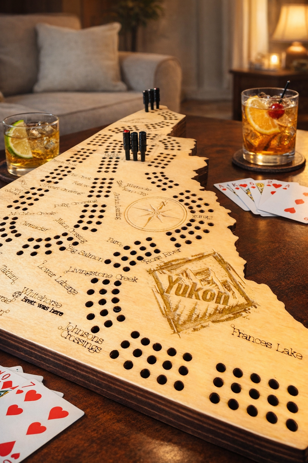 Yukon Map Shaped Cribbage Board
