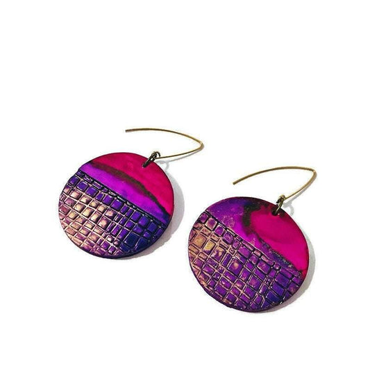 Large Disc Dangle Earrings, Handmade Alcohol Ink – "Megan"