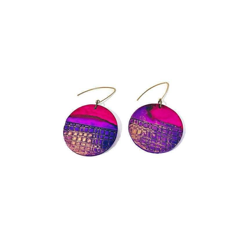 Large Disc Dangle Earrings, Handmade Alcohol Ink – "Megan"