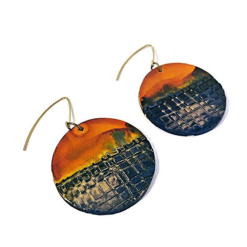 Large Disc Dangle Earrings, Handmade Alcohol Ink – "Megan"