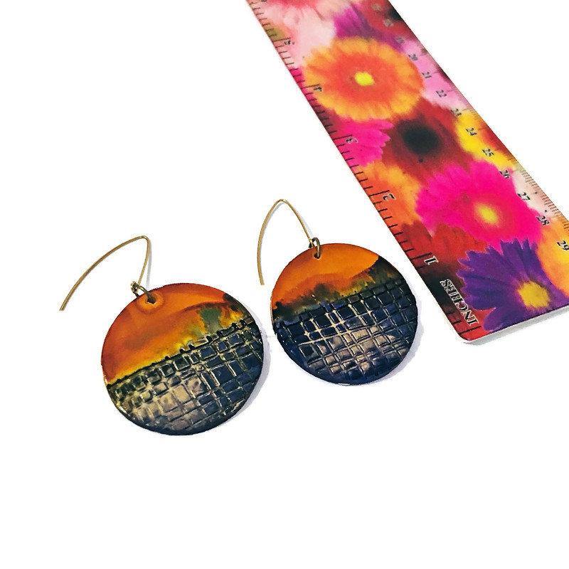 Large Disc Dangle Earrings, Handmade Alcohol Ink – "Megan"