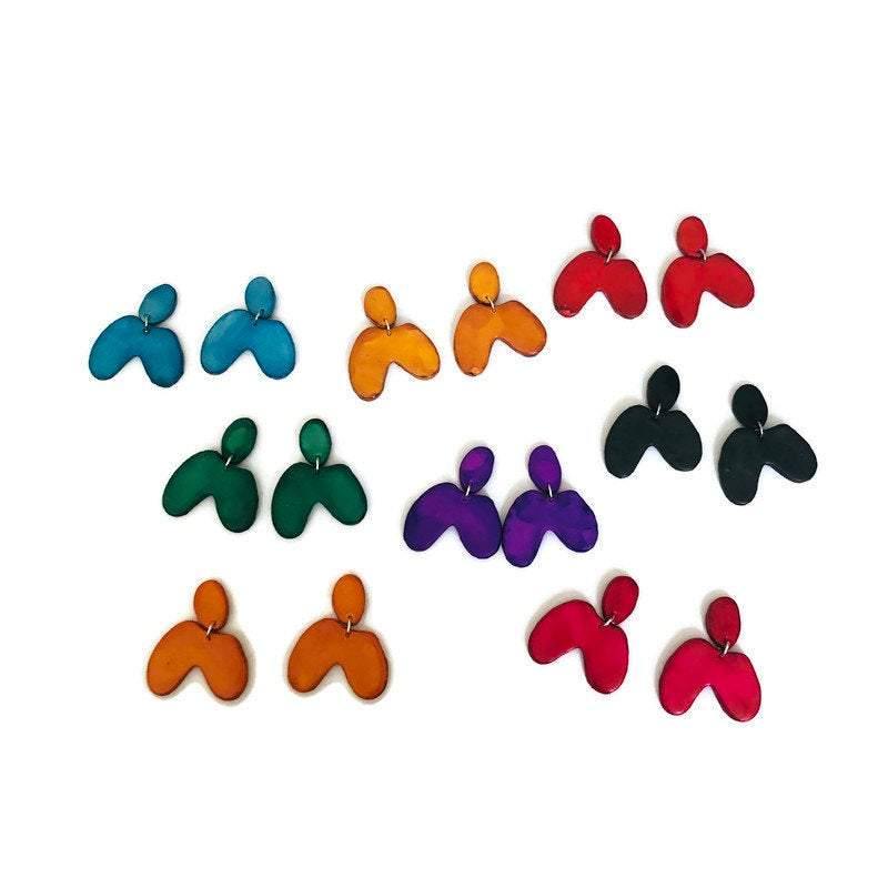 Red Asymmetric Arch Earrings Post or Clip On- "Kate"