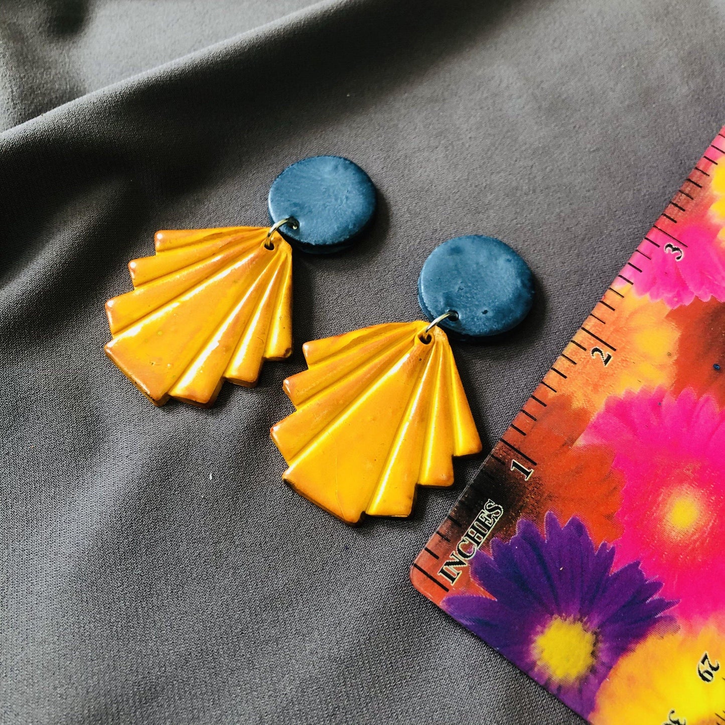 Geometric Fan Statement Earrings, Post or Clip On – "Ruth"
