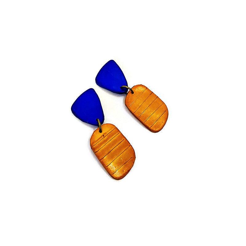 Clay Two Tone Earrings Handmade, Post or Clip Ons - "Alex"