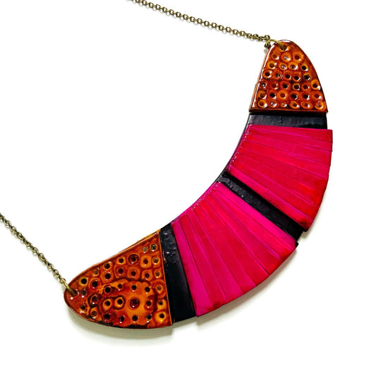 Bohemian Statement Necklace in Fuchsia, Yellow & Black