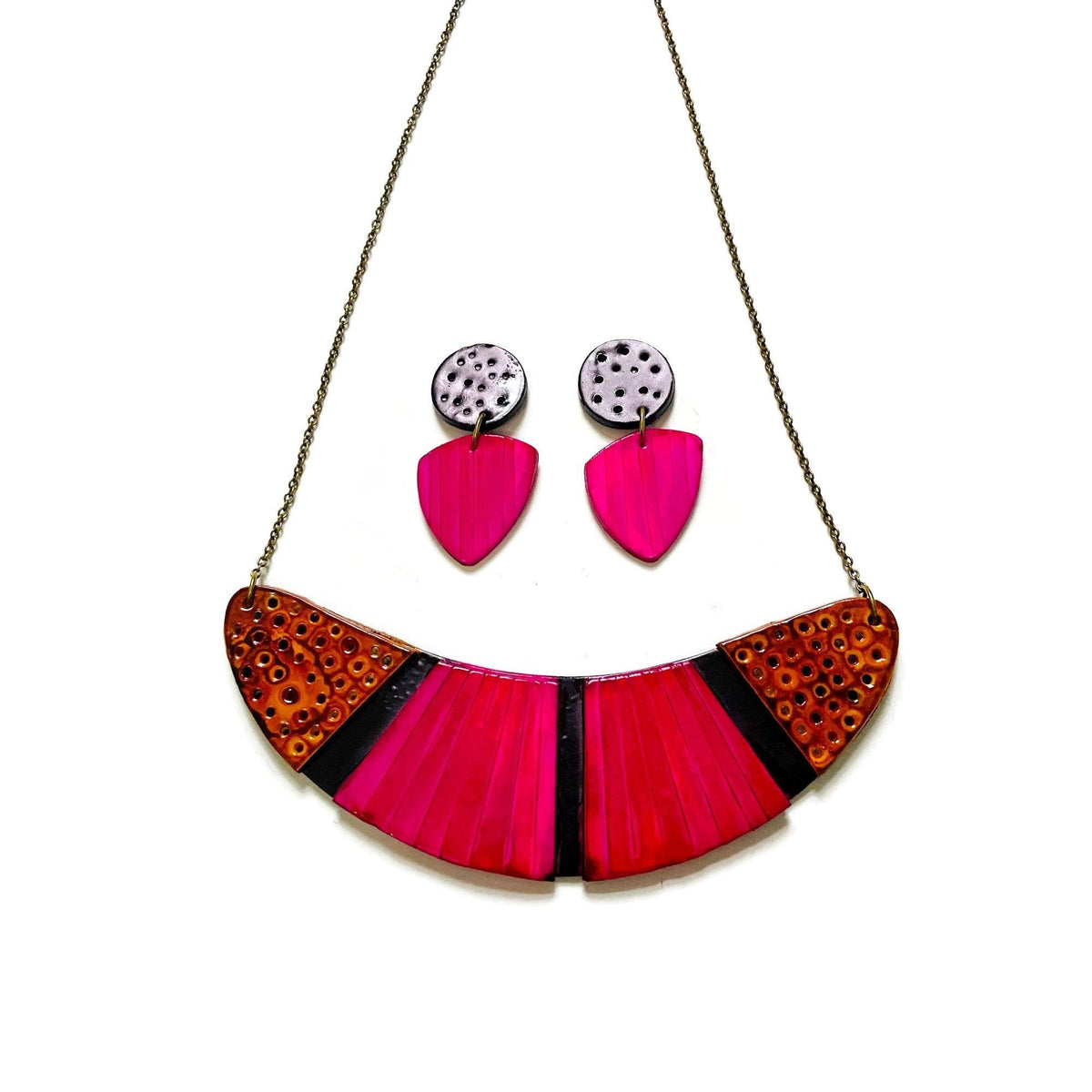 Bohemian Statement Necklace in Fuchsia, Yellow & Black