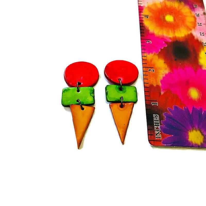 Bold Colorful Statement Earrings, Post or Clip On – "Jasmine"