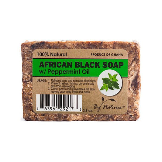 BY NATURES 100% NATURAL AFRICAN BLACK SOAP WITH PEPPERMINT OIL 3.5OZ