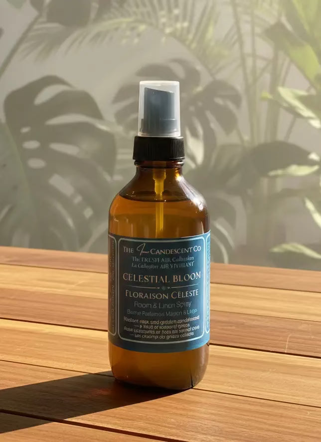 Vaporisateur d’ambiance et literie Celestial Bloom – Rose et ambre, sans alcool