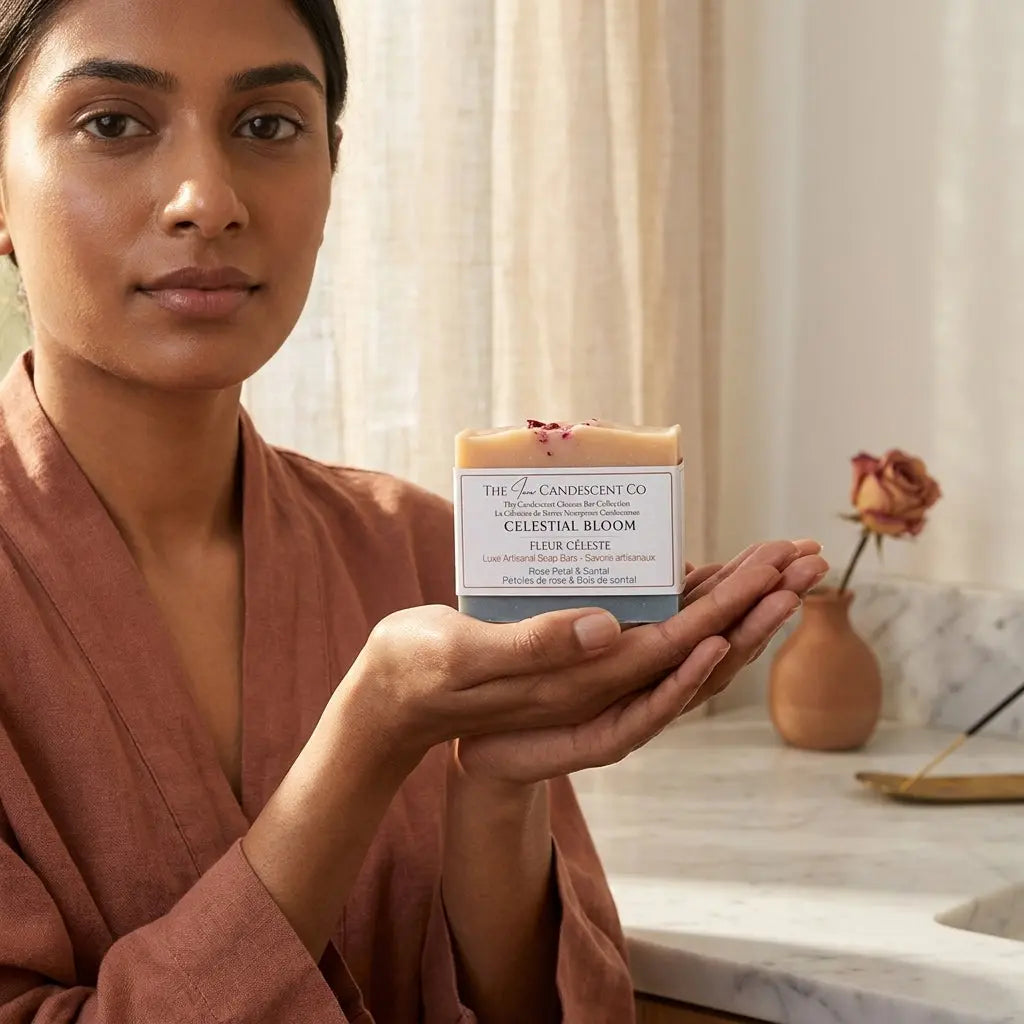 Savon artisanal Celestial Bloom – Rose, santal et ambre