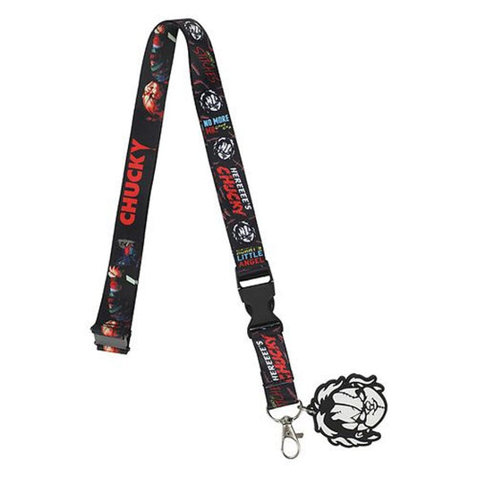 Cordon Chucky avec breloque tête N&B et porte-cartes
