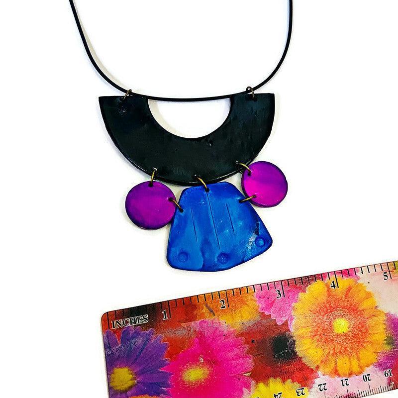 Chunky Art Deco Jewelry Set in Black, Blue Purple