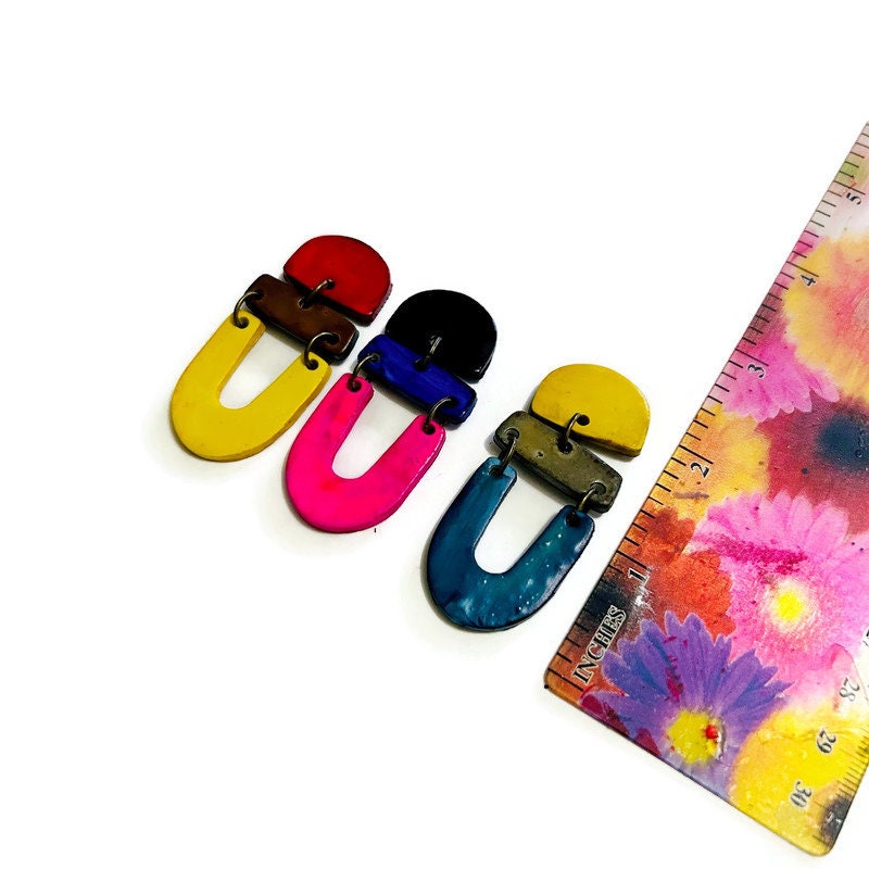 Colorful Artsy Statement Earrings Post or Clip On- "Beth"