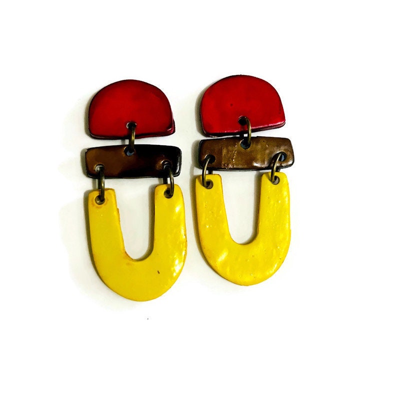 Colorful Artsy Statement Earrings Post or Clip On- "Beth"