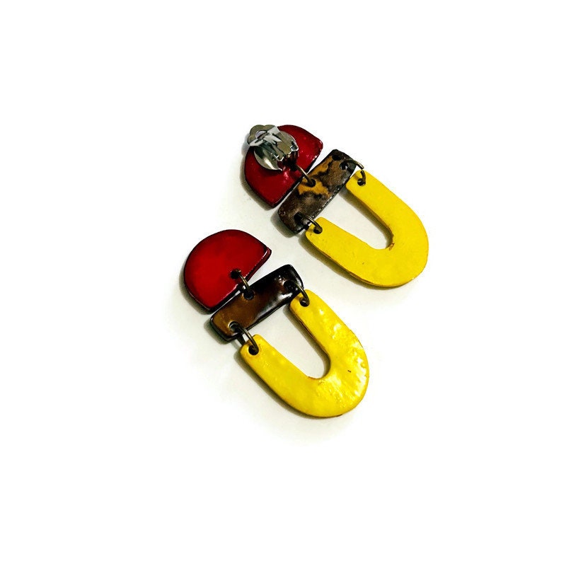 Colorful Artsy Statement Earrings Post or Clip On- "Beth"
