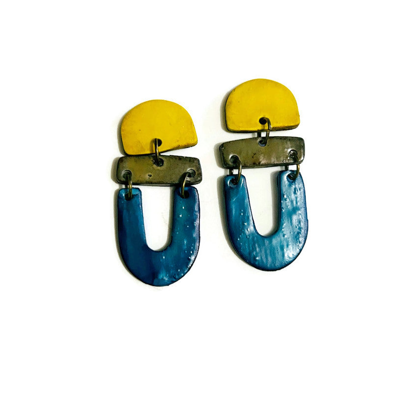 Colorful Artsy Statement Earrings Post or Clip On- "Beth"