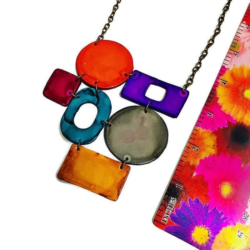 Colorful Geometric Bib Necklace & Statement Earrings