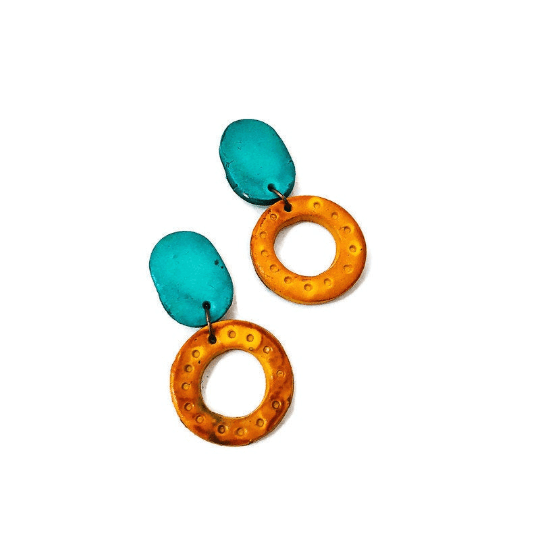 Colorful Linked Circle Jewelry Set, Statement Necklace & Earrings, Handmade Polymer Clay