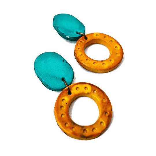 Colorful Linked Circle Statement Necklace, Handmade Polymer Clay