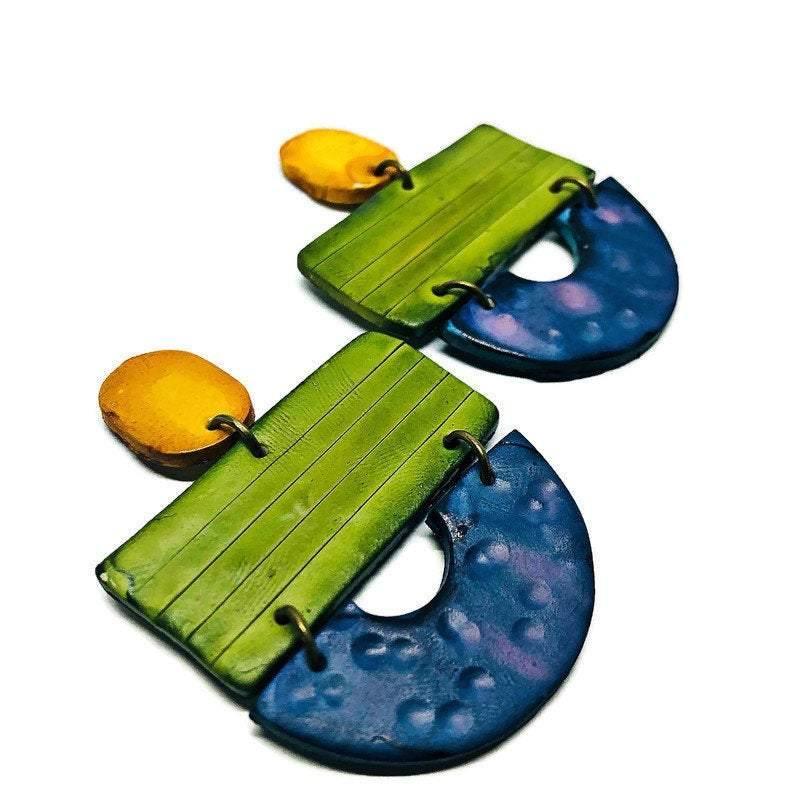 Colorful Painted Statement Necklace with Geometric Design