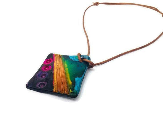 Abstract Geometric Pendant Necklace Handmade | Colorful Polymer Clay