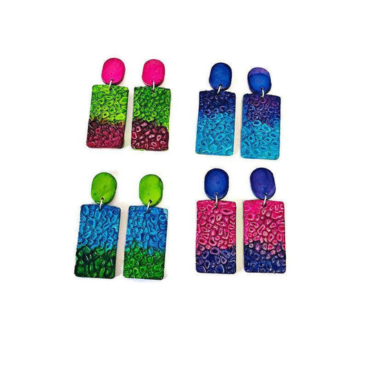 Colorful Textured Statement Earrings (Post or Clip On)- "Billy"