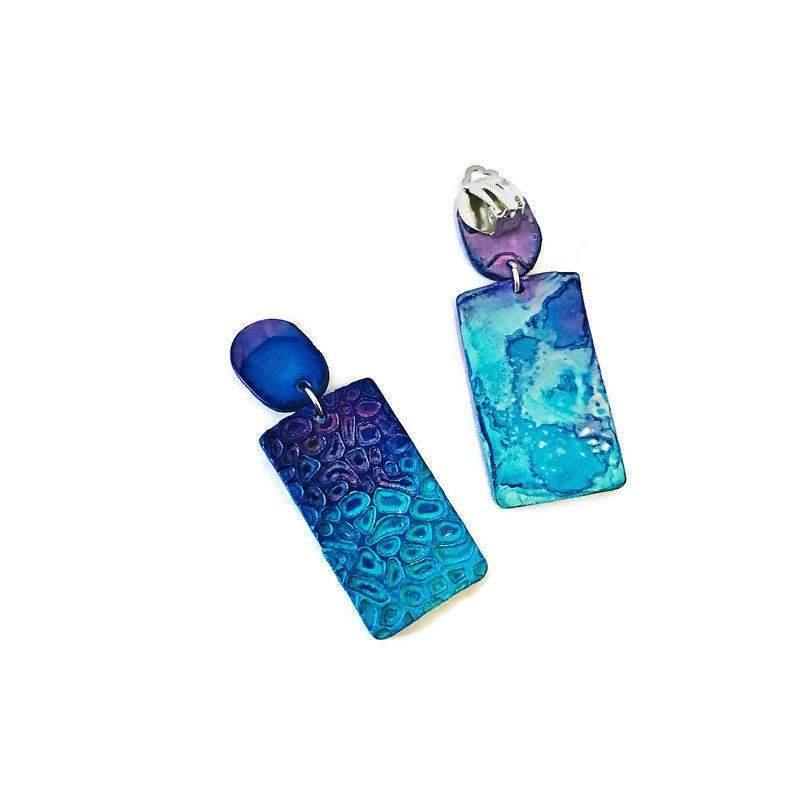 Colorful Textured Statement Earrings (Post or Clip On)- "Billy"