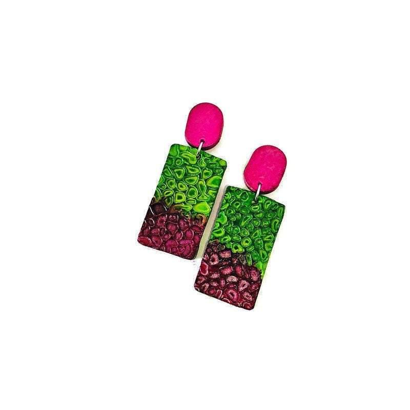 Colorful Textured Statement Earrings (Post or Clip On)- "Billy"