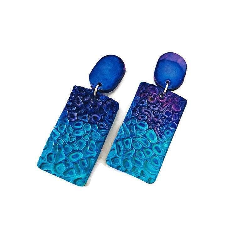 Colorful Textured Statement Earrings (Post or Clip On)- "Billy"