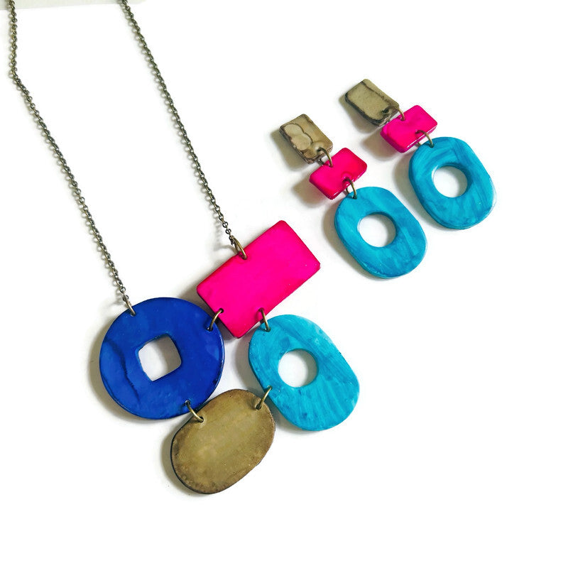Colorful Geometric Necklace Handmade