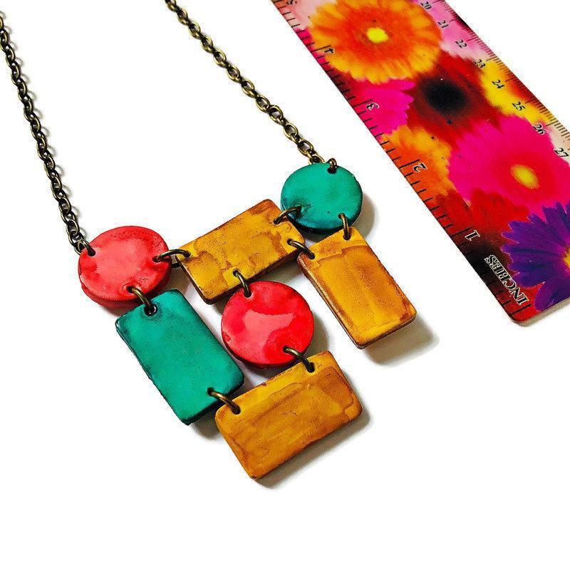 Geometric Statement Jewelry Set, Necklace & Earrings, Handmade Polymer Clay