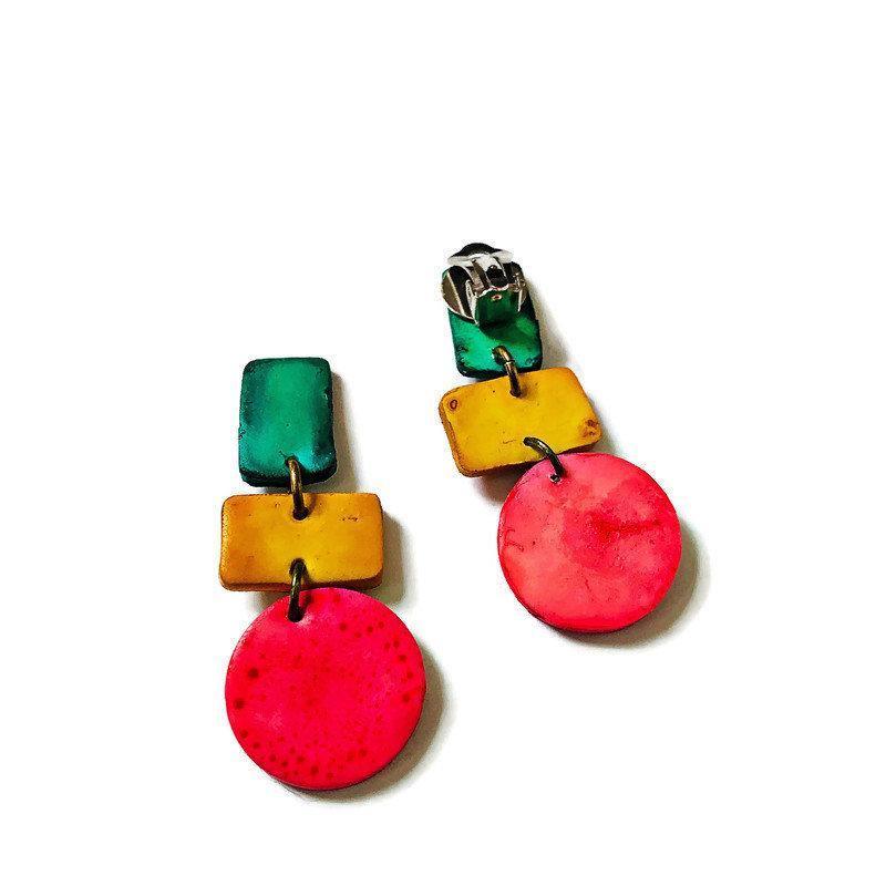 Geometric Statement Jewelry Set, Necklace & Earrings, Handmade Polymer Clay