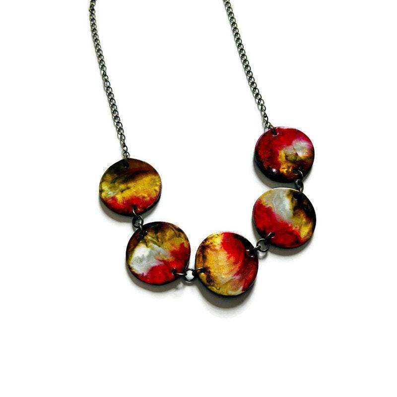 Earth Tone Beaded Necklace with Short Adjustable Chain
