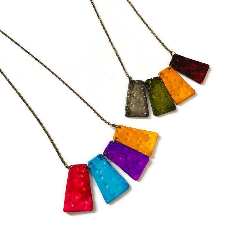 Multicolor Fringe Statement Necklace, Handmade Polymer Clay – Bold & Colorful