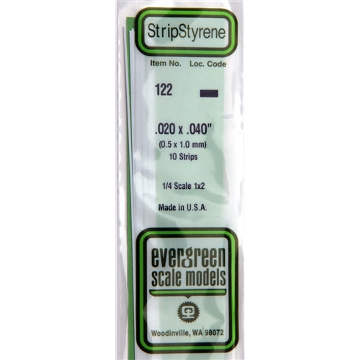 Evergreen Scale Models 122 Styrene Strip .020 X .040" (0.5 X 1.0mm) 10 strips NIB