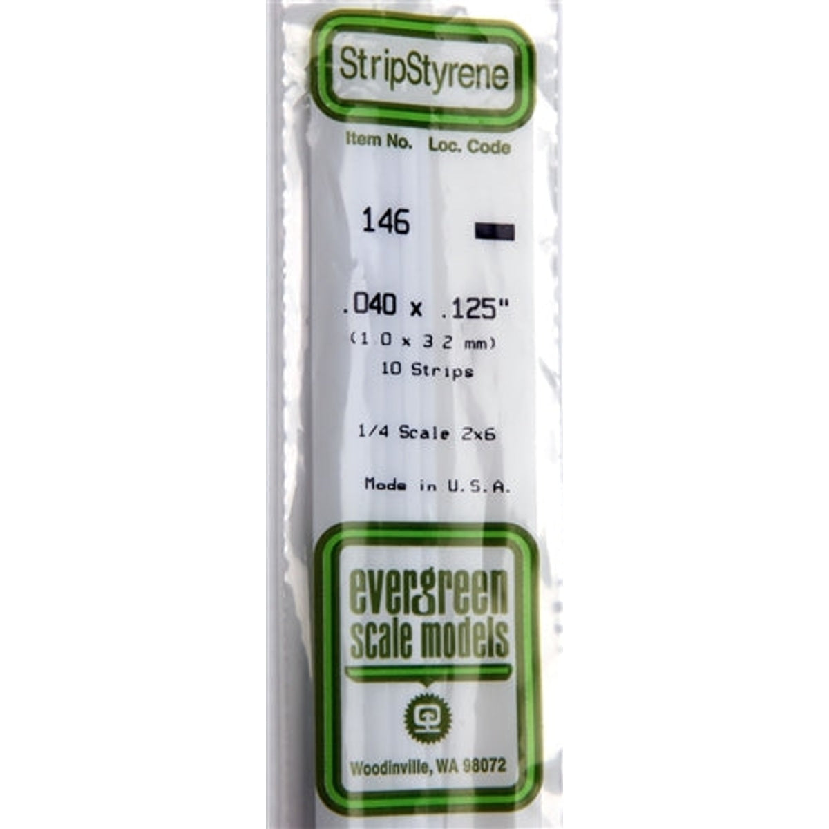 Evergreen Scale Models 146 Styrene Strips .040 x .125" (1.0 X 3.2mm) 10 strips NIB