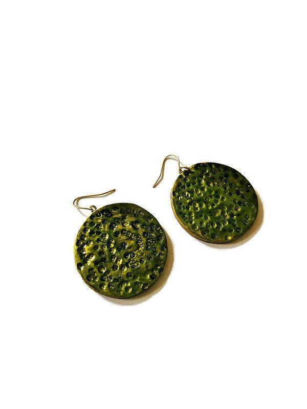Extra Large Disc Dangle Earrings, Handmade – Hammered Metallic Style