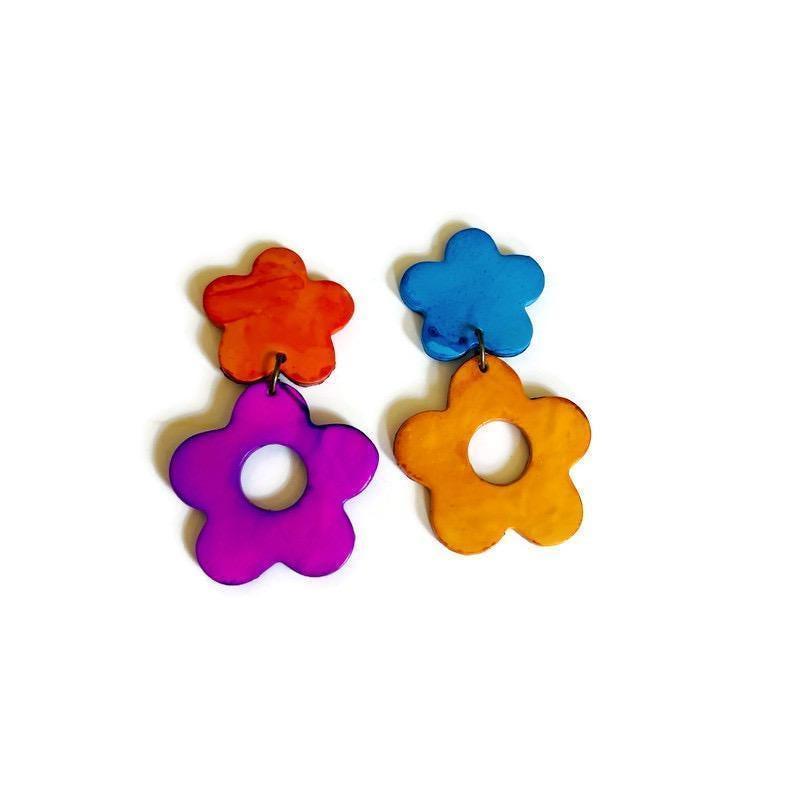 Mismatched Flower Clip On Earrings