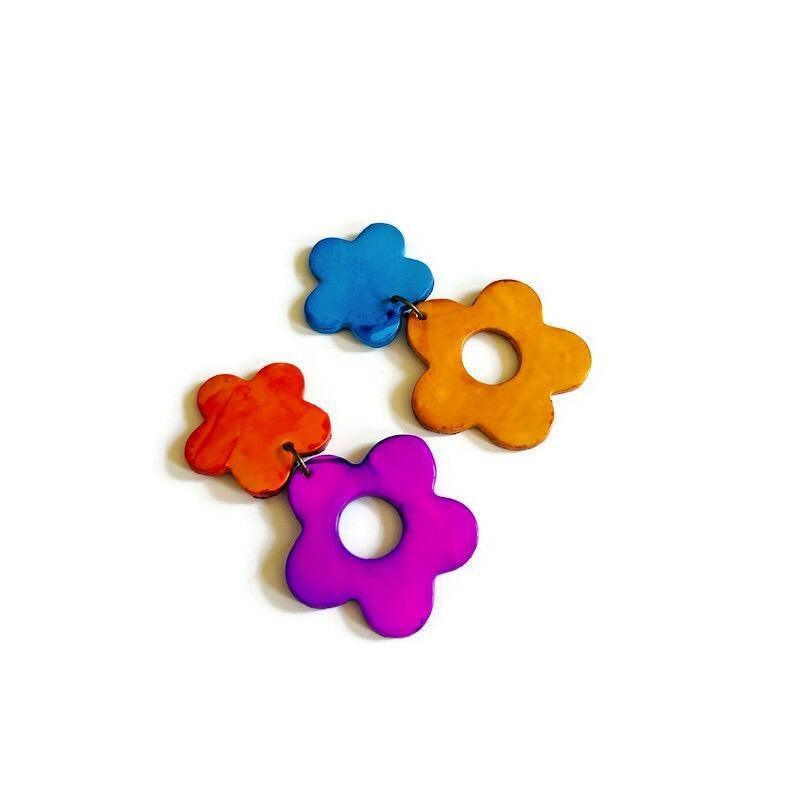 Mismatched Flower Clip On Earrings