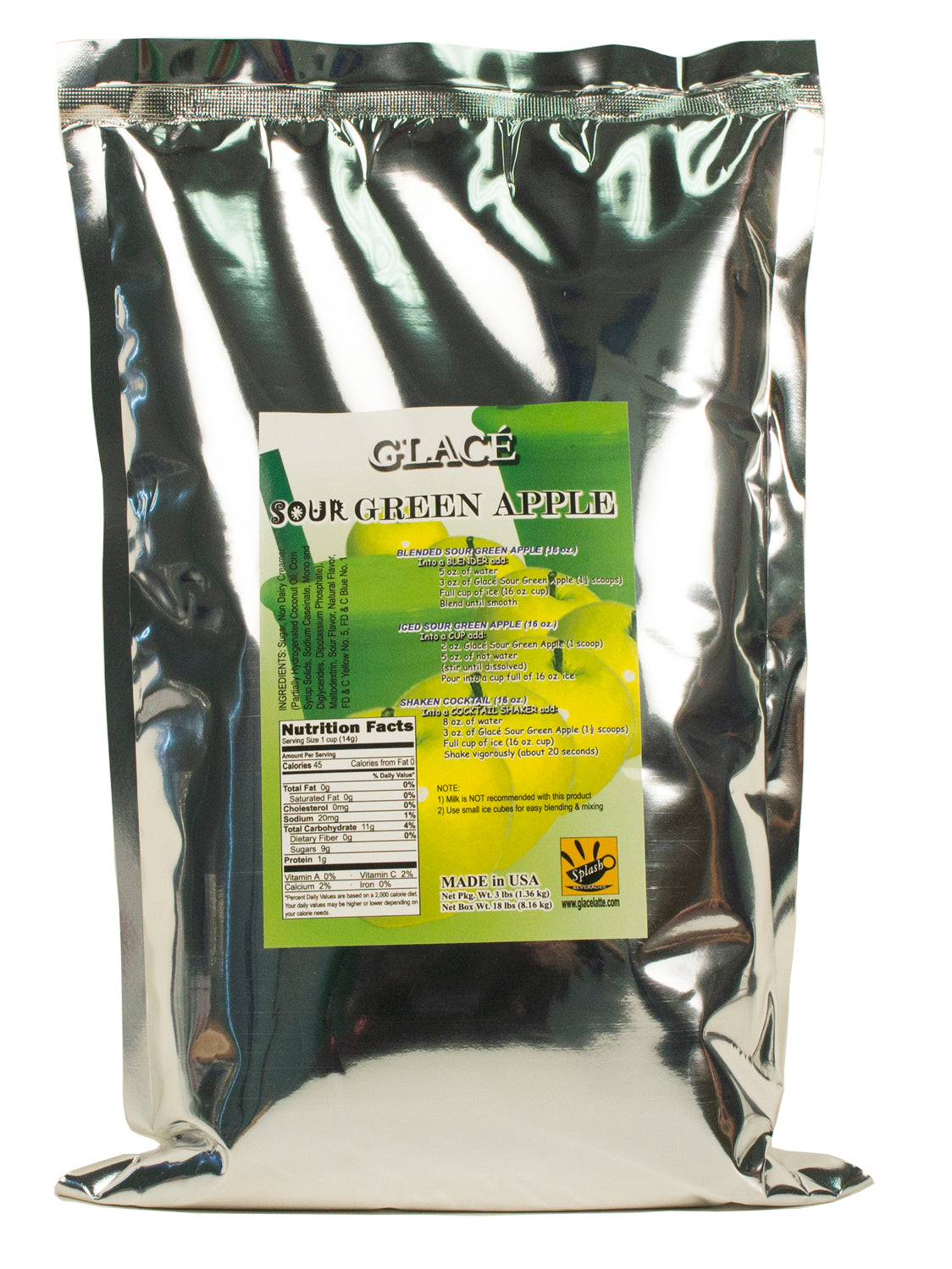 Sour Green Apple 4 in 1 Mix for Bubble Tea, Smoothies, Lattes and Frappes, 3 lbs. Bag (Case 6 x 3 lbs. Bags)  - Ships Free Within Canada on Orders Above CAD $199