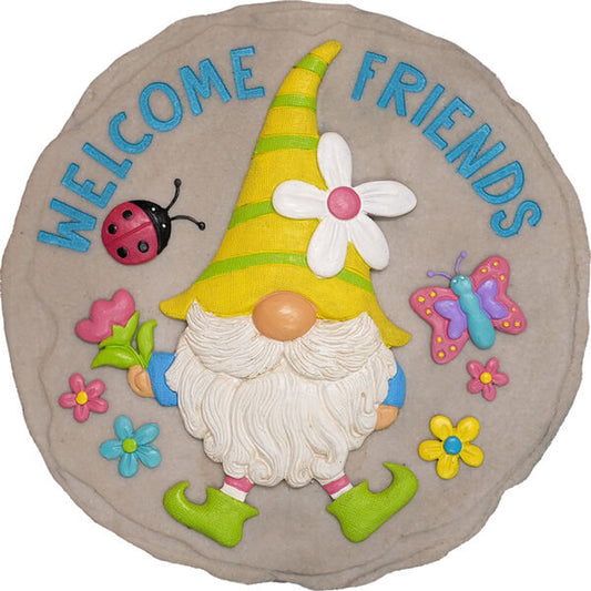 Dalle de jardin "Bienvenue les amis" avec gnome