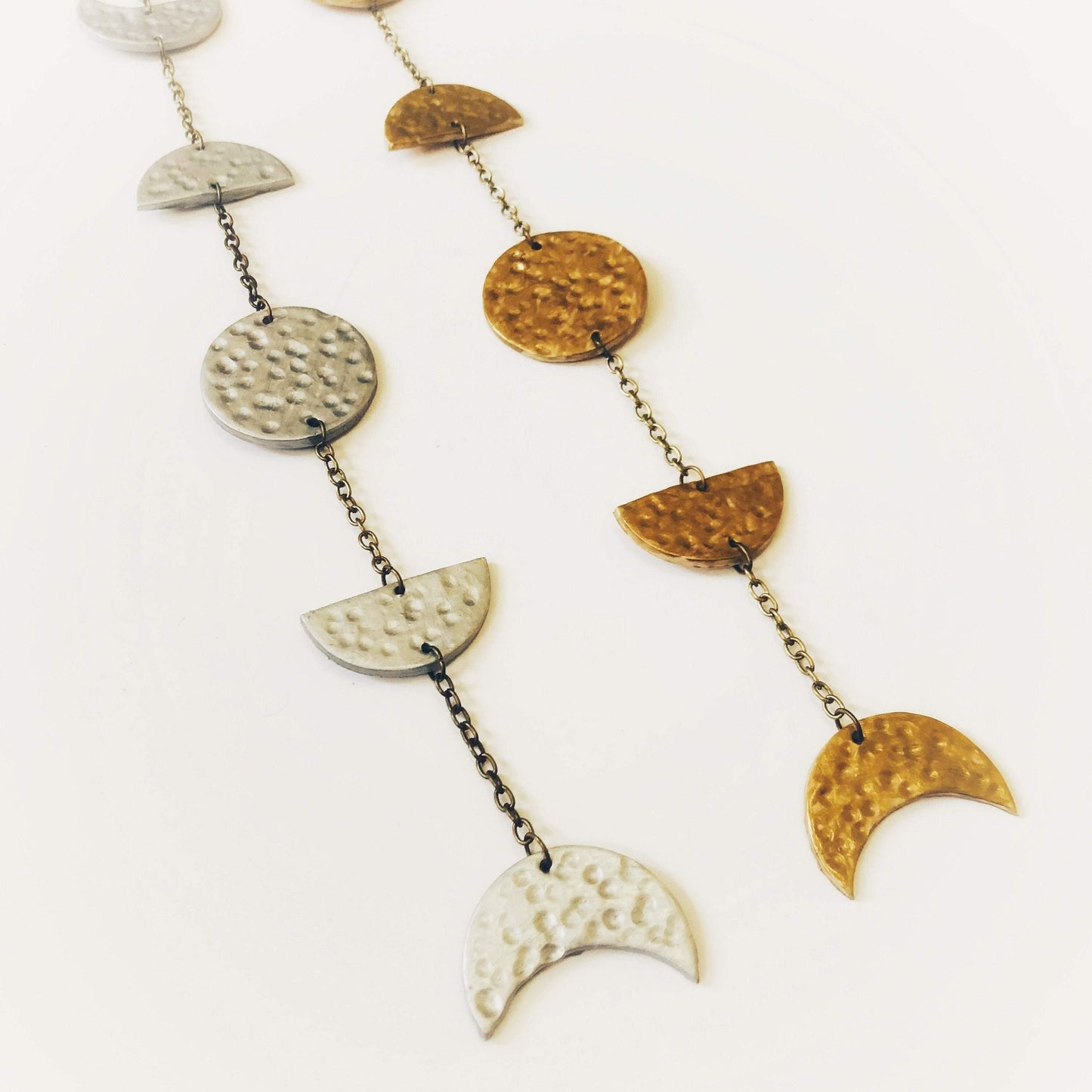 Gold Moon Phase Wall Hanging, Hammered Textured Clay Lunar Décor