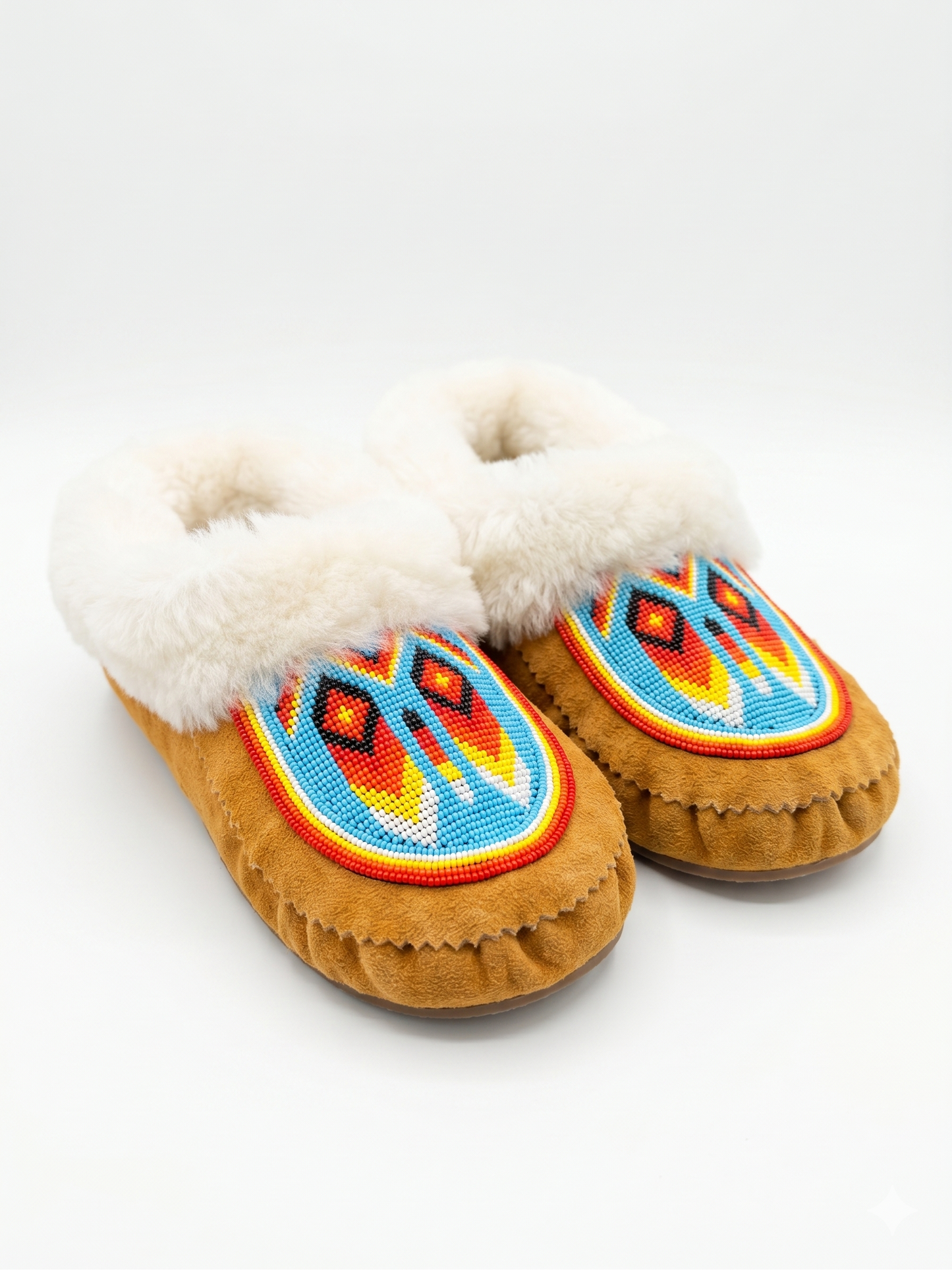 Geometric Beaded Moccasin – Real Sheepskin & Cow Suede - Unisex