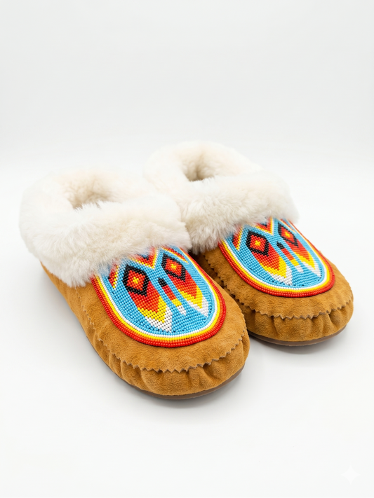 Geometric Beaded Moccasin – Real Sheepskin & Cow Suede - Unisex