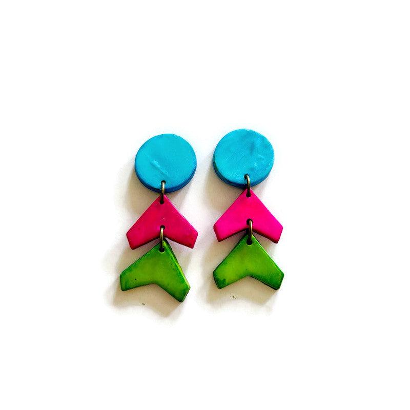 Handmade 80s Neon Geometric Clip-On Earrings
